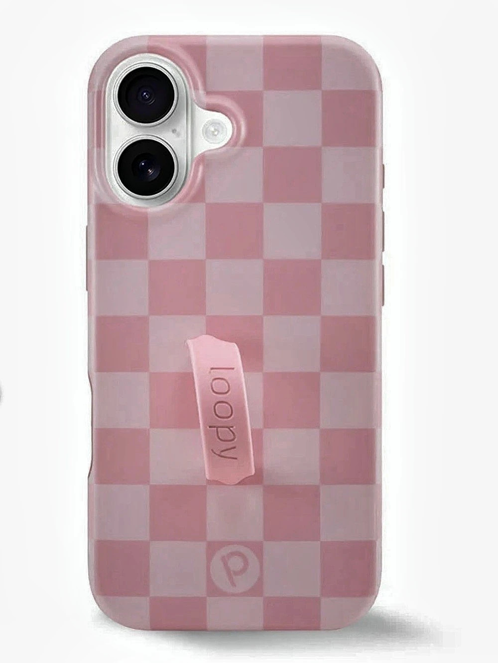 Loopy Blush Checkered Pink Case iPhone 16 Pro Max Loop Grip with Pouch